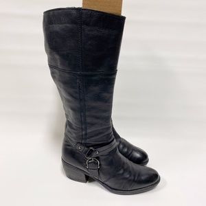 Clarks Tall Leather Black Western Moto Boots